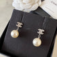 CHANEL Pearl Drop CC Stud Earrings Silver Hardware