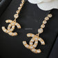 CHANEL 20S Crystal CC Drop Stud Earrings Gold Hardware