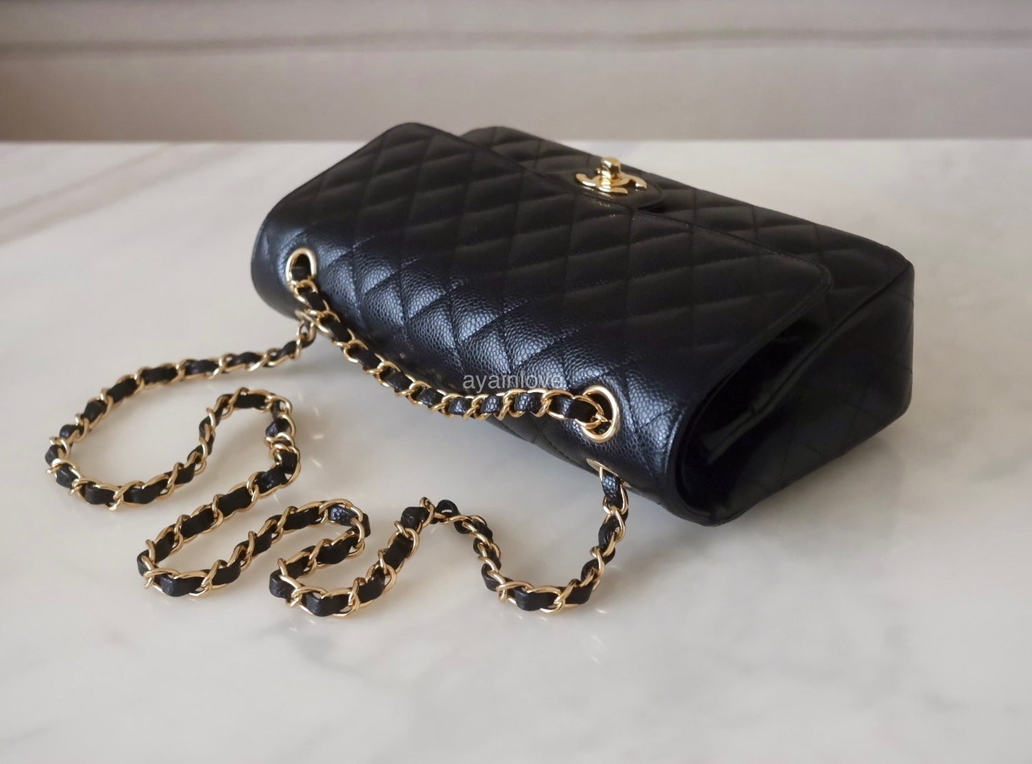 CHANEL Black Caviar Medium/Large Microchipped Classic Flap Bag Gold Hardware