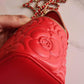CHANEL 21S Red Lamb Skin Camellia Square Vanity On Chain Light Gold Hardware