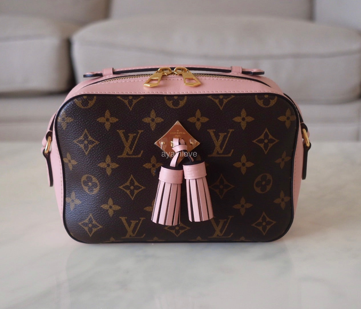 LOUIS VUITTON Saitonge Monogram Pink Rose Poudre Calf Skin Leather Gold Hardware