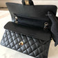 CHANEL Black Caviar Medium/Large Microchipped Classic Flap Bag Gold Hardware