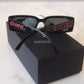 CHANEL Black Red Scripts and CC Logo Rectangle Sunglasses
