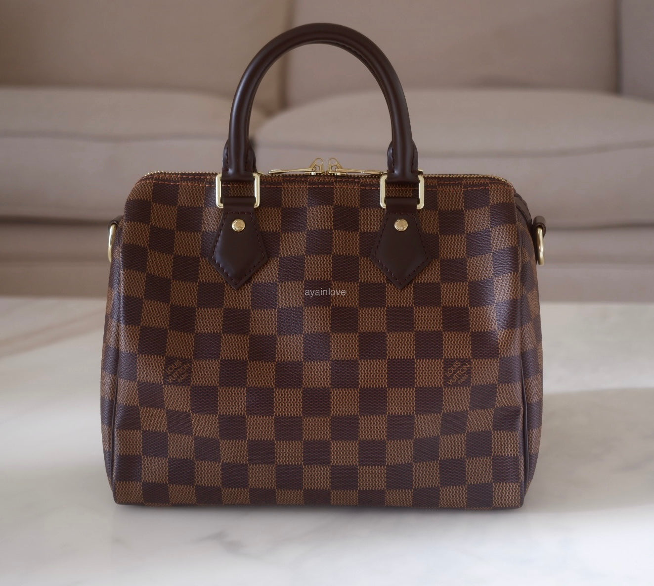 LOUIS VUITTON LV Speedy Bandouliere 25 Damier Ebene Gold Hardware