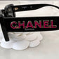 CHANEL Black Red Scripts and CC Logo Rectangle Sunglasses