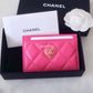 CHANEL 23S Pink Heart Lamb Skin Flat Card Holder Gold Hardware