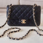 CHANEL 17C Black Caviar Edge Stitching Rectangular Mini Flap Bag Gold Hardware