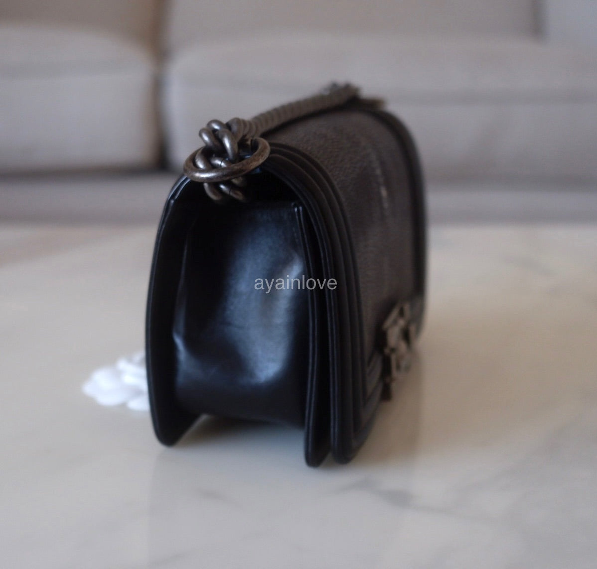 CHANEL Exotic Black Galuchat Stingray Small Boy Flap Bag Ruthenium Hardware