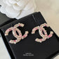 CHANEL 19S Pink Crystal Medium CC Stud Earrings Light Gold Hardware