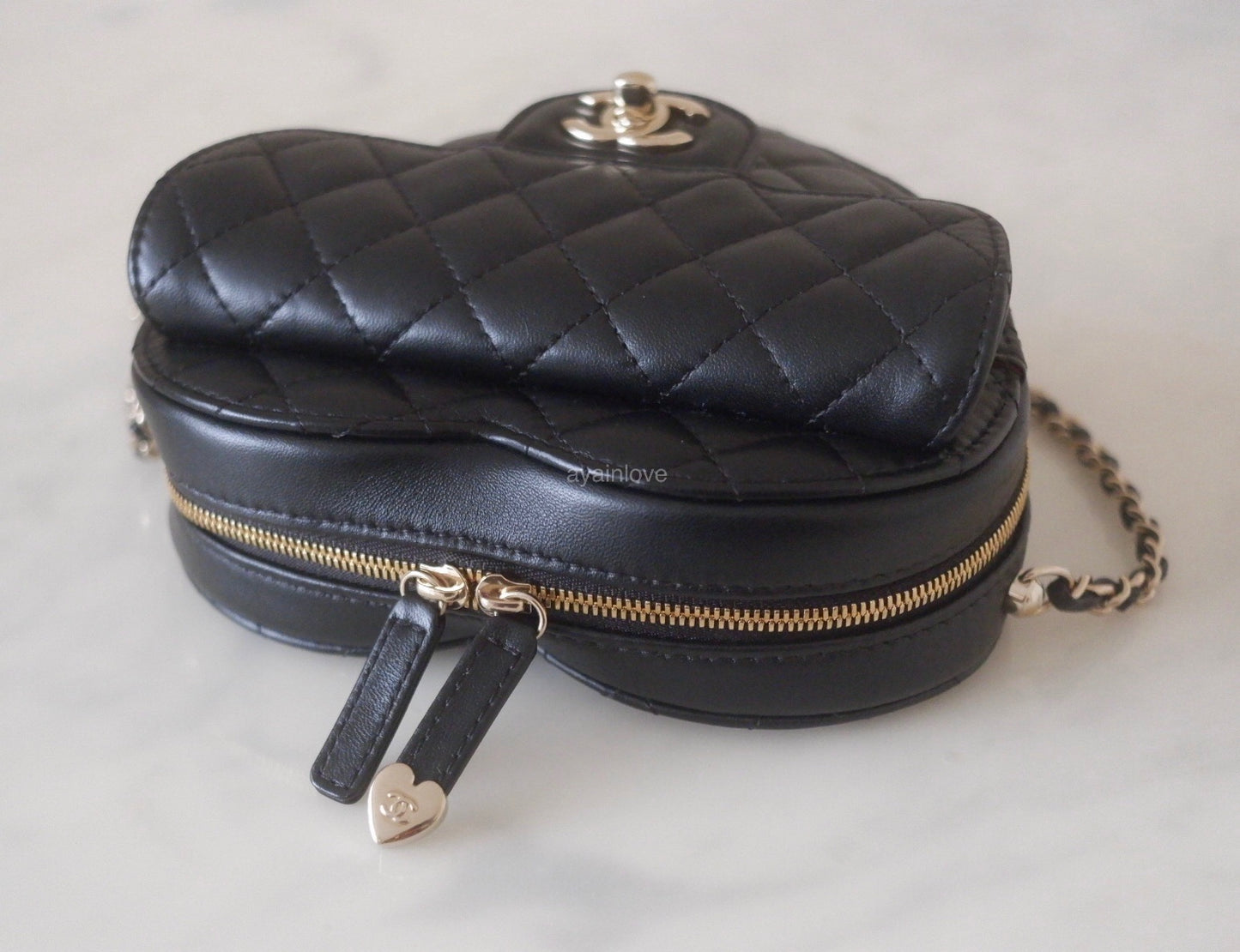 CHANEL 22S Black Large Heart Bag CC in Love Light Gold Hardware