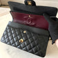 CHANEL Black Caviar Medium/Large Microchipped Classic Flap Bag Gold Hardware