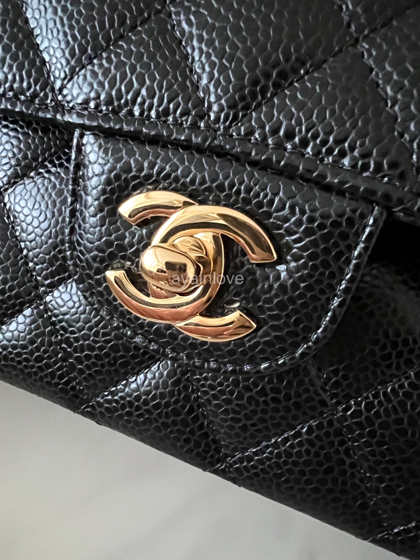 CHANEL Black Caviar Medium/Large Microchipped Classic Flap Bag Gold Hardware