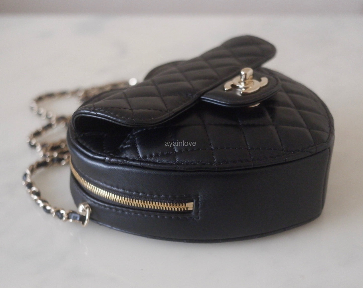 CHANEL 22S Black Large Heart Bag CC in Love Light Gold Hardware