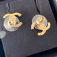 CHANEL Gold Crystal Medium CC Stud Earrings