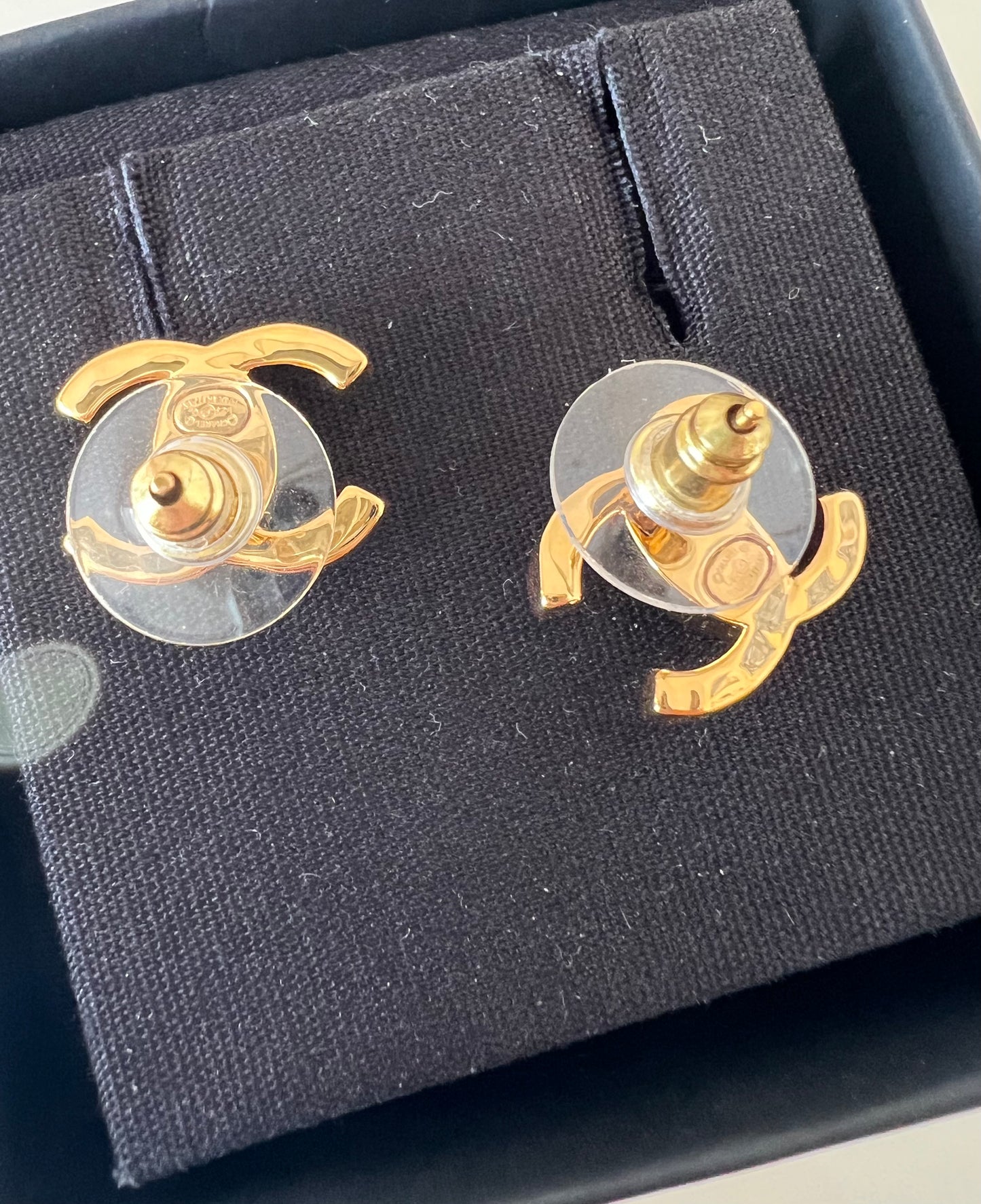 CHANEL Gold Crystal Medium CC Stud Earrings