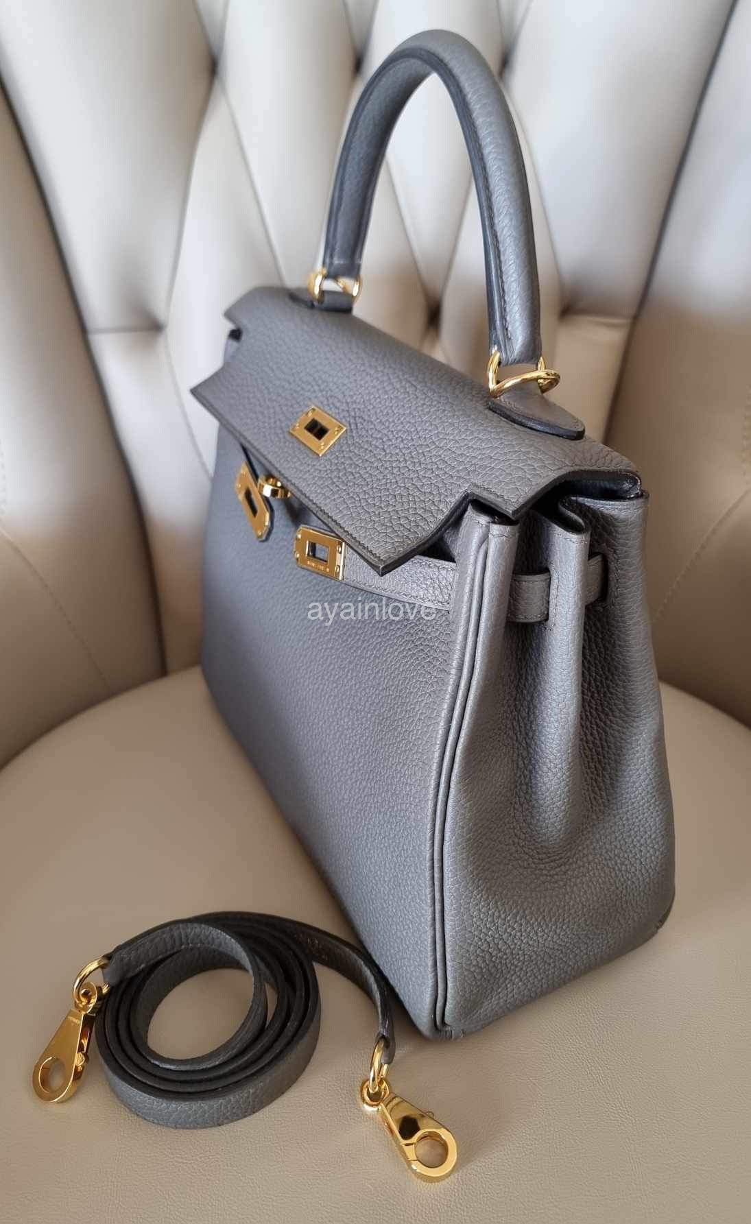 Hermes Kelly 25 Gris Mouette Togo Gold Hardware GHW Stamp A available for  sale !