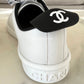 CHANEL White Leather Script CC Logo Weekend Sneakers Trainers Shoes Size 38 EU