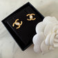 CHANEL Gold Crystal Medium CC Stud Earrings