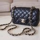 CHANEL 17C Black Caviar Edge Stitching Rectangular Mini Flap Bag Gold Hardware