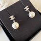 CHANEL Pearl Drop CC Stud Earrings Silver Hardware