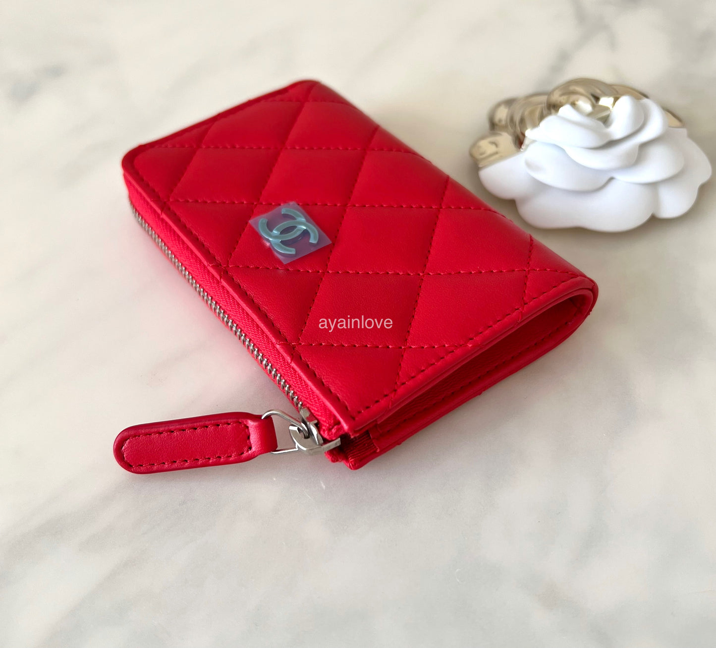 CHANEL 16S Red Lamb Skin Key Chain Zip Card Holder Silver Hardware –  AYAINLOVE CURATED LUXURIES