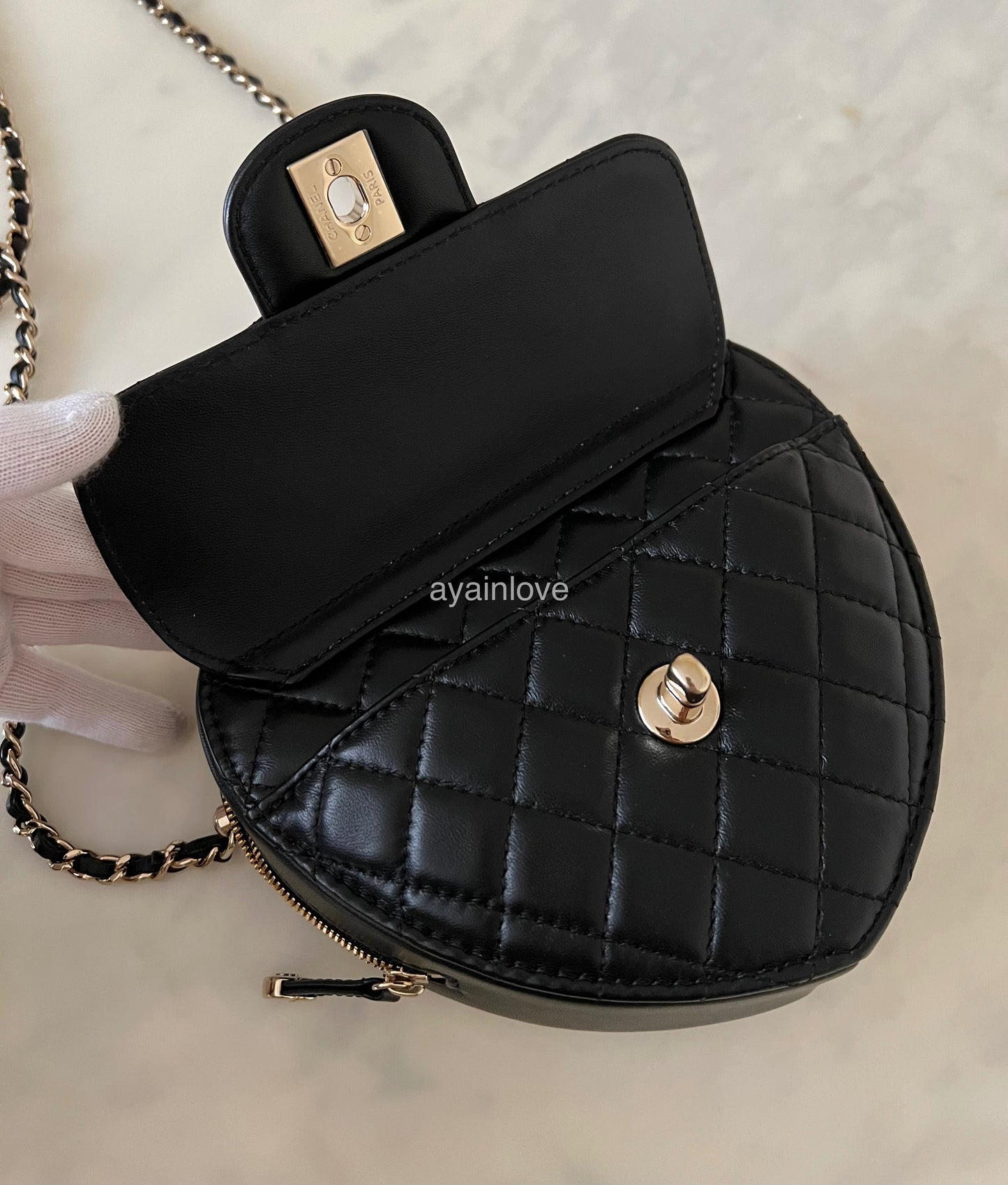 CHANEL 22S Black Large Heart Bag CC in Love Light Gold Hardware