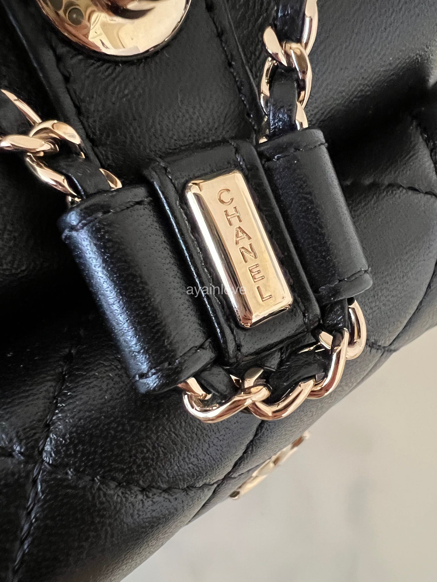 CHANEL 22A Mini Duma Black Drawstring Backpack Light Gold Hardware