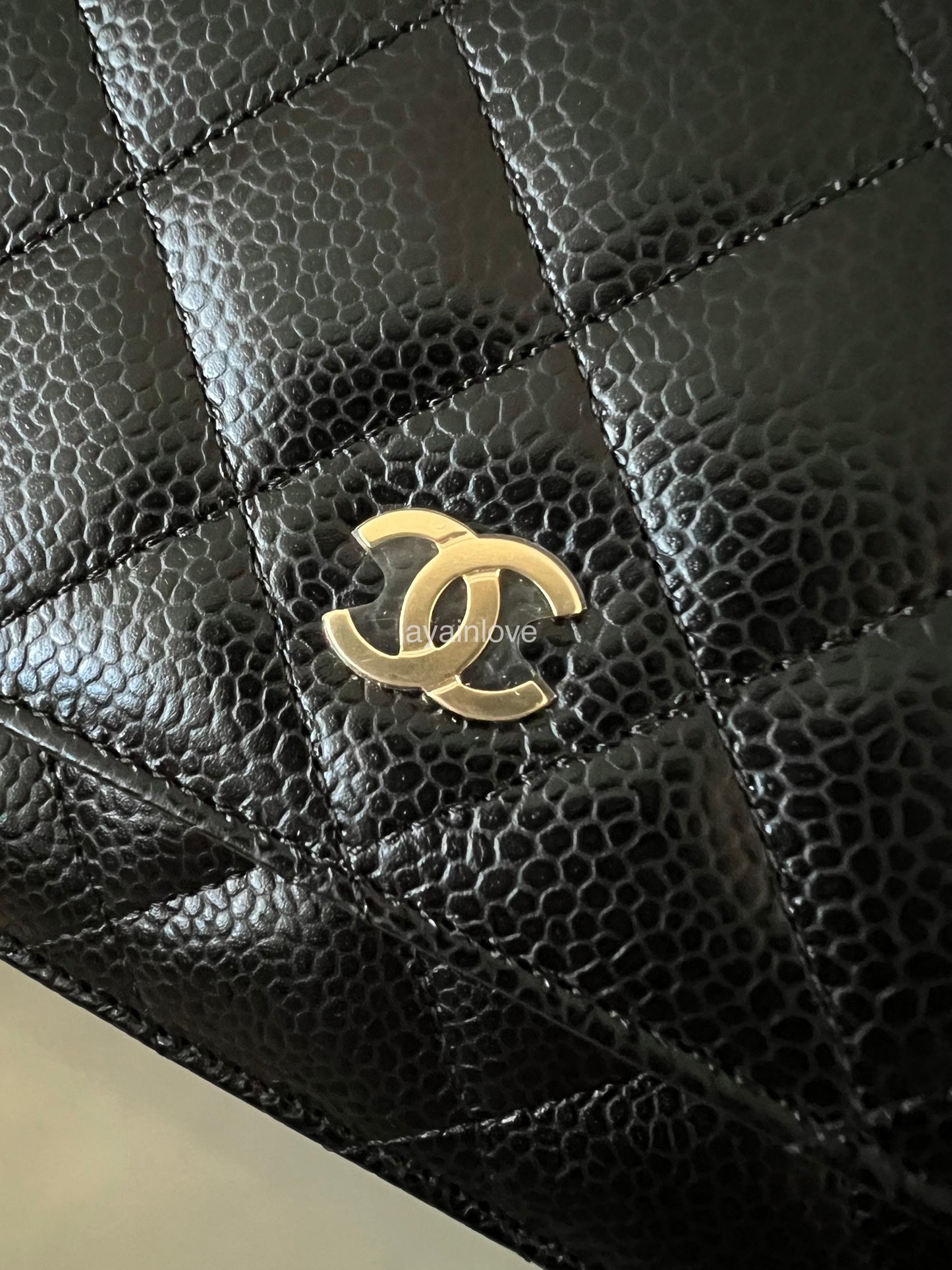 CHANEL Black Caviar Classic Wallet On Chain Gold Hardware