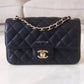 CHANEL 17C Black Caviar Edge Stitching Rectangular Mini Flap Bag Gold Hardware