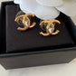 CHANEL Gold Crystal Medium CC Stud Earrings