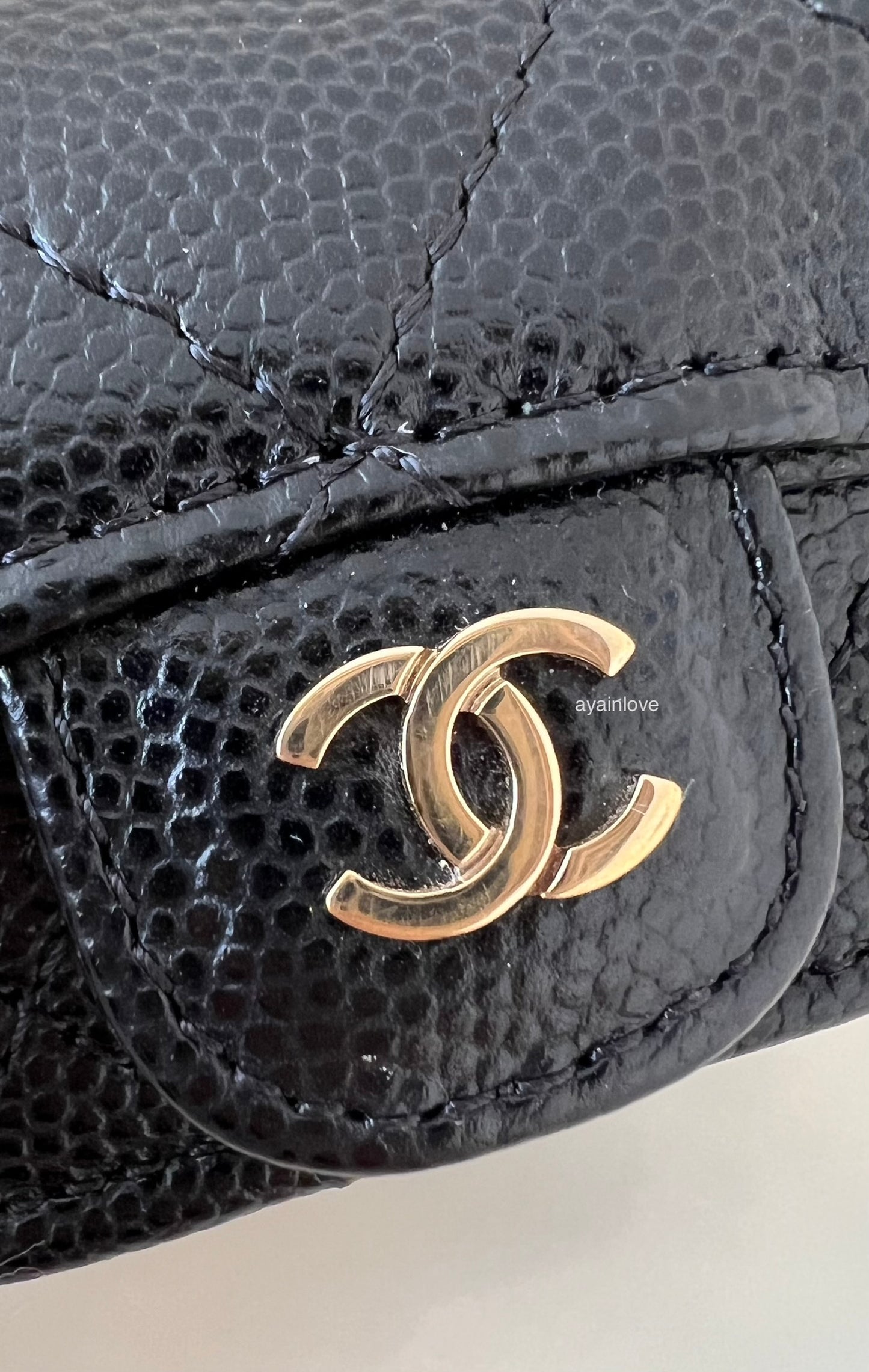 CHANEL Black Caviar AirPods Pro Case Quilted Flap Necklace Strap  Gold Hardware