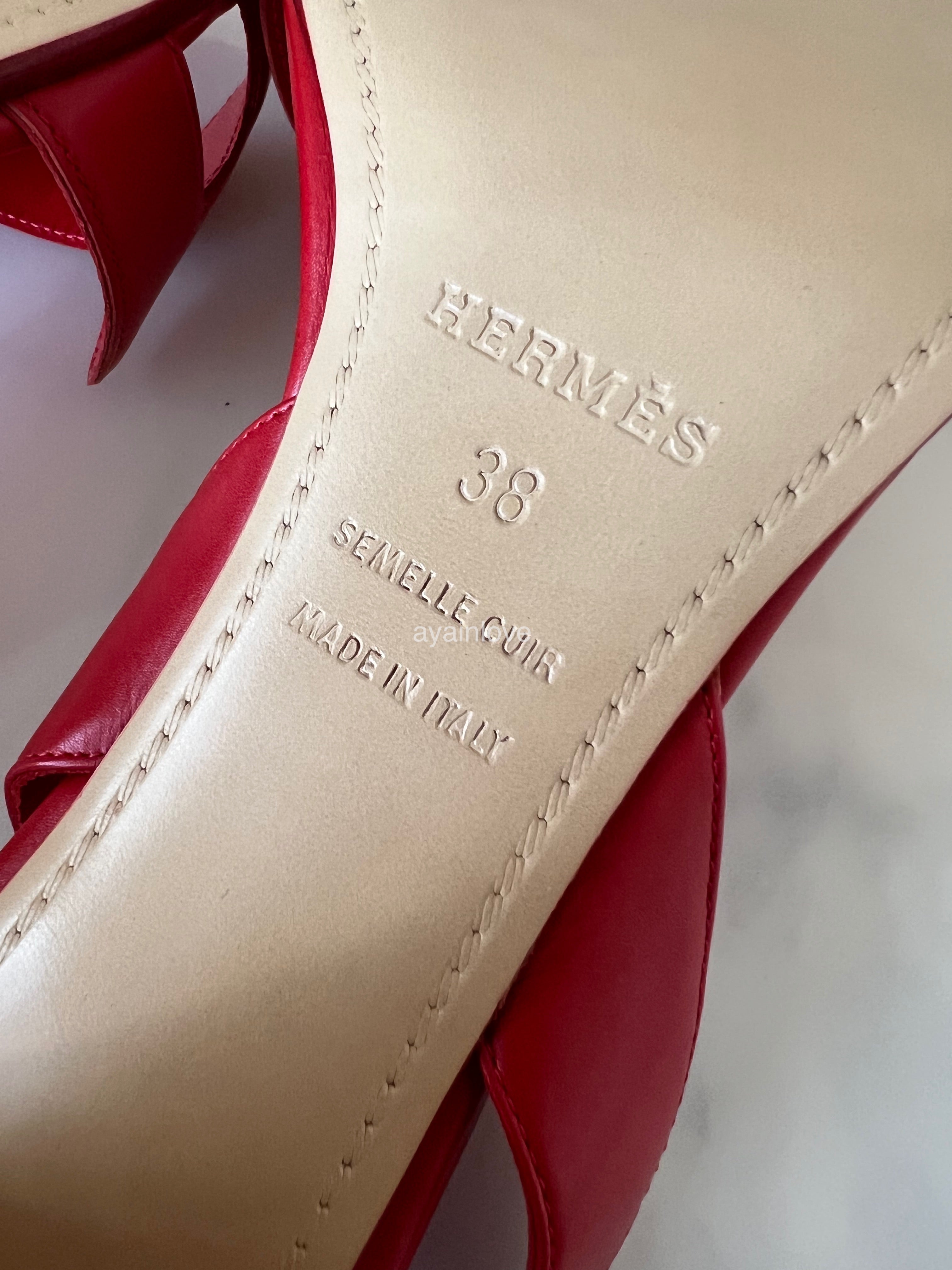 HERMES Premiere Red Rogue Shoes Heel Sandals Size 38 AYAINLOVE