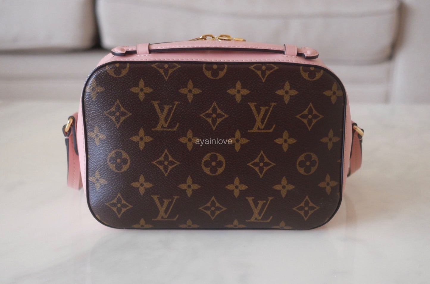 LOUIS VUITTON Saitonge Monogram Pink Rose Poudre Calf Skin Leather Gold Hardware