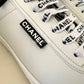 CHANEL White Leather Script CC Logo Weekend Sneakers Trainers Shoes Size 38 EU