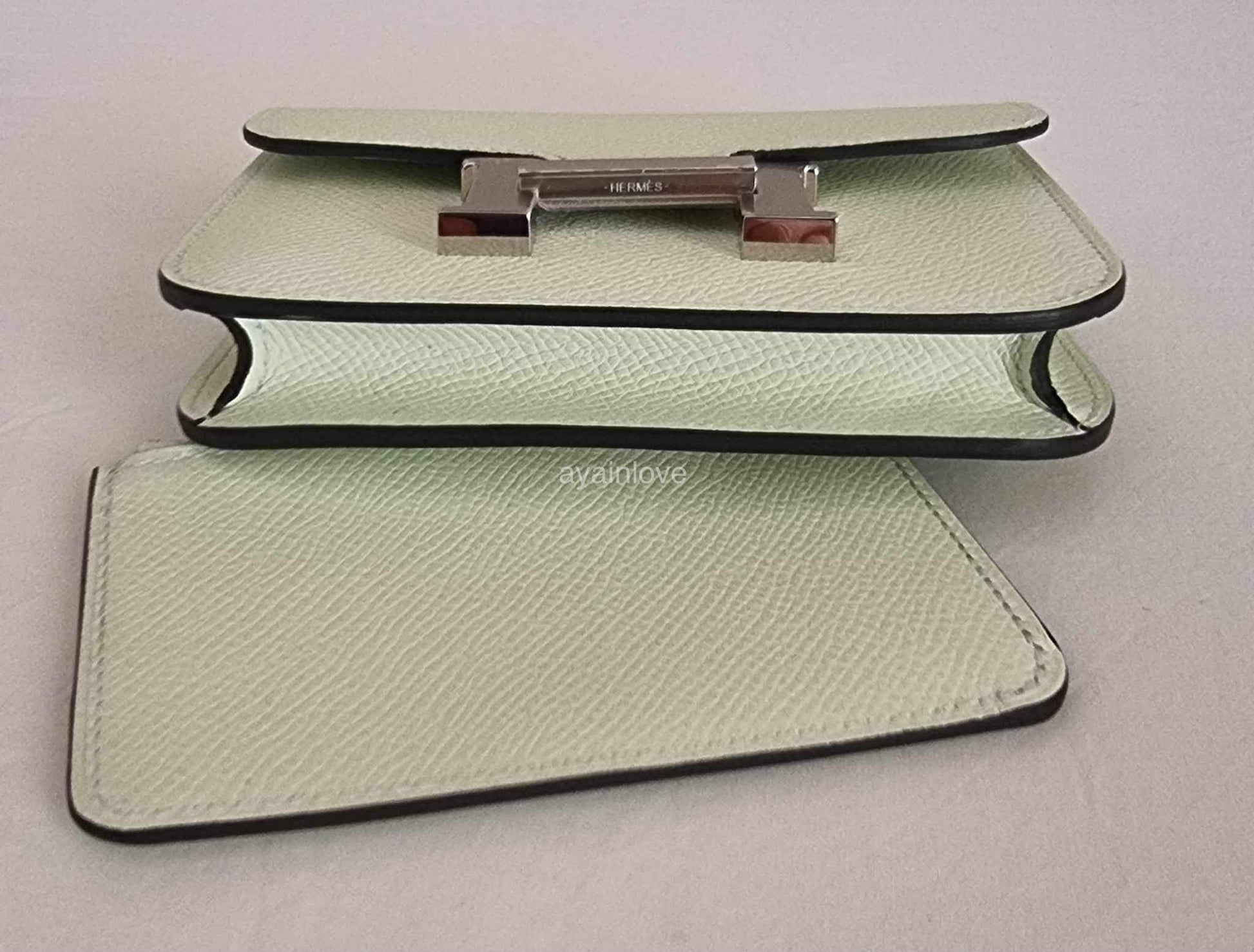 Hermes Constance Compact Wallet with Chain Togo Leather Palladium Hardware  In Green