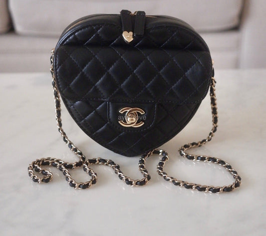 CHANEL 22S Black Large Heart Bag CC in Love Light Gold Hardware