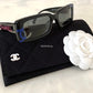 CHANEL Black Red Scripts and CC Logo Rectangle Sunglasses