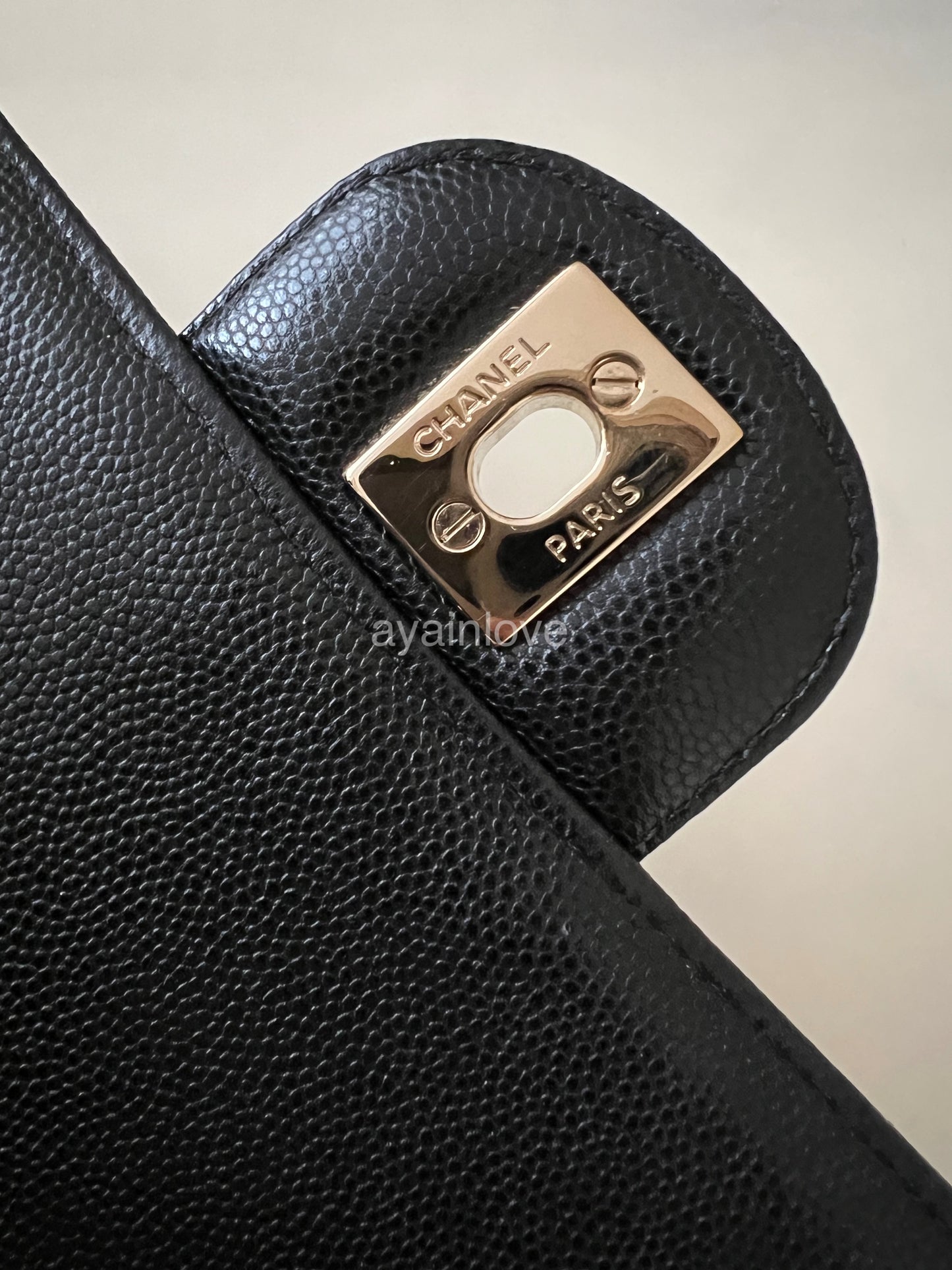 CHANEL 17C Black Caviar Edge Stitching Rectangular Mini Flap Bag Gold Hardware
