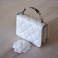 CHANEL 22S White Caviar Pick Me Up Top Handle Clutch on Chain Silver Hardware