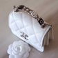 CHANEL 22S White Caviar Pick Me Up Top Handle Clutch on Chain Silver Hardware