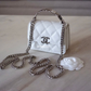 CHANEL 22S White Caviar Pick Me Up Top Handle Clutch on Chain Silver Hardware