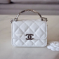 CHANEL 22S White Caviar Pick Me Up Top Handle Clutch on Chain Silver Hardware