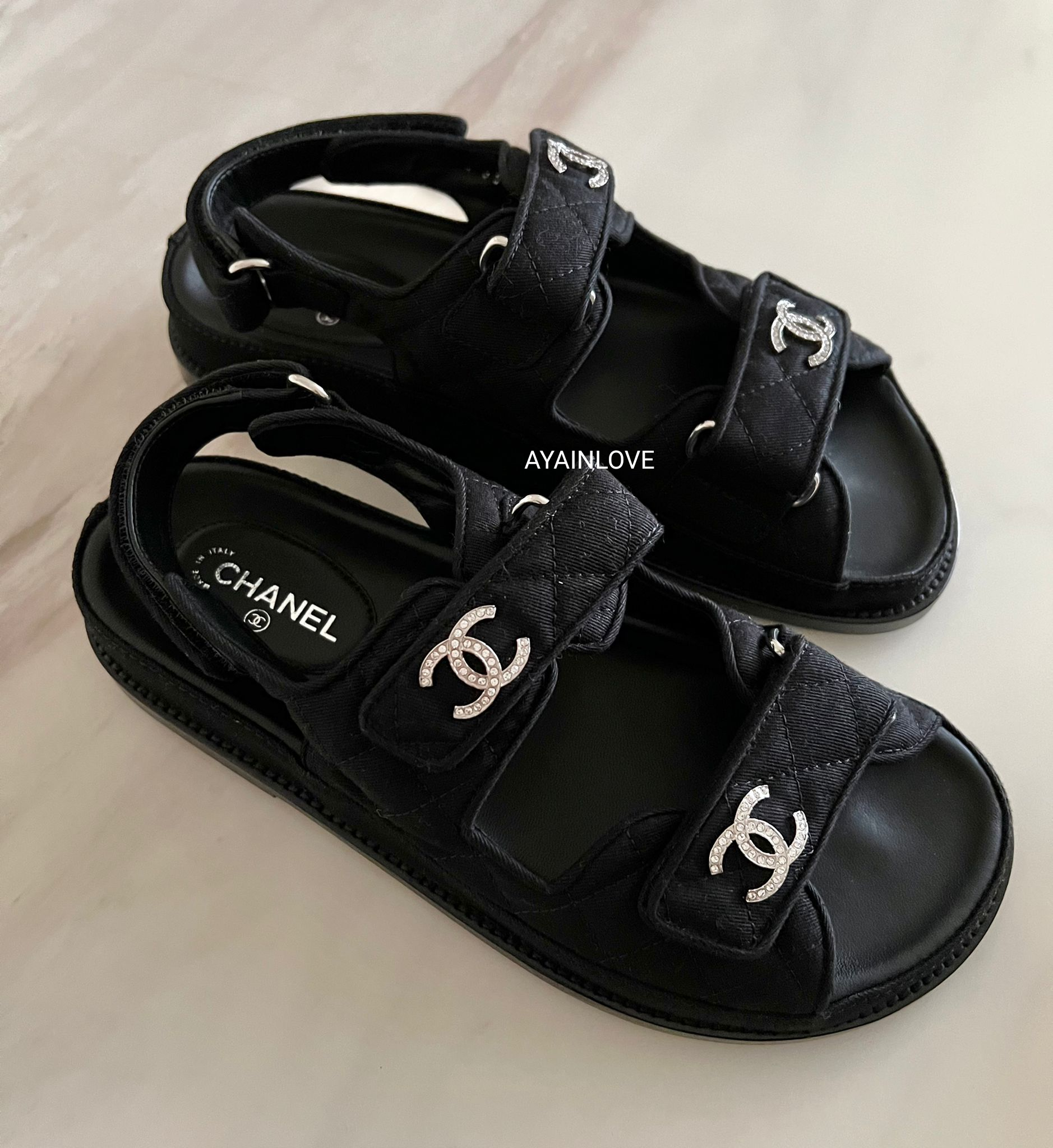 Chanel Dad Quilted 39 Leather Lambskin Sandals CCS08290007 For Sale at  1stDibs  chanel dad shoes chanel buckle sandals chanel black dad sandals