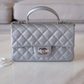 CHANEL 21S Silver Caviar Top Handle Rectangle Mini Bag Silver Hardware