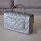 CHANEL 21S Silver Caviar Top Handle Rectangle Mini Bag Silver Hardware