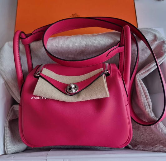 HERMES Mini Lindy Verso Framboise Rouge Sellier Swift Palladium Hardware Stamp U