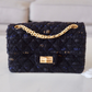 CHANEL 20K Black Navy Ribbon Tweed 2.55 Reissue Mini Gold Hardware