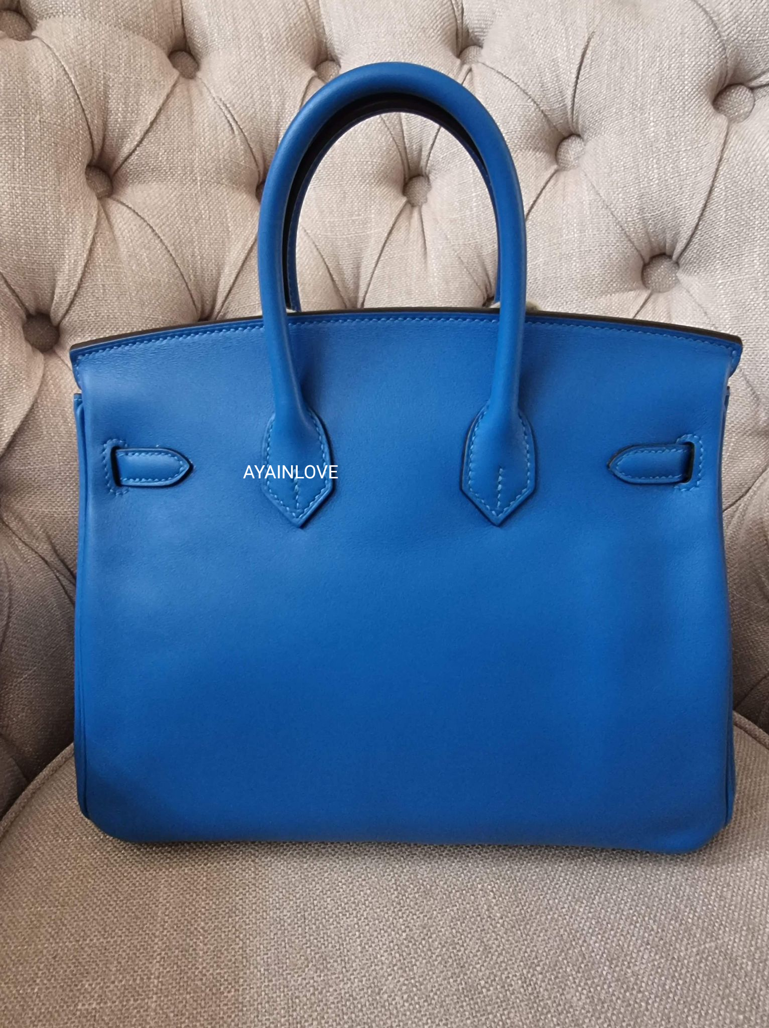 Hermes Blue Zanzibar Togo Gold Hardware Birkin 25 Handbag Bag Tote