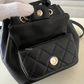 CHANEL 22A Mini Duma Black Lamb Skin Drawstring Backpack Light Gold Hardware*New*