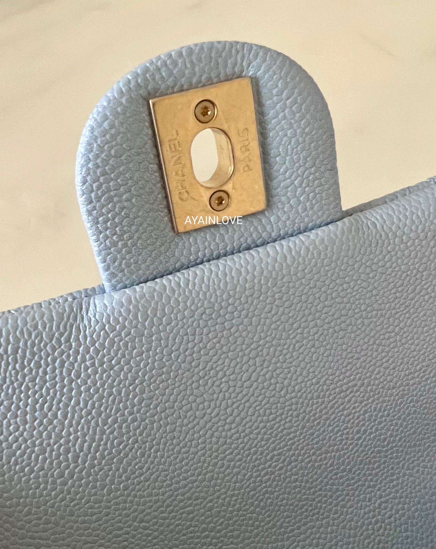 CHANEL 21K Iridescent Light Blue Caviar My Perfect Square Mini Flap Bag Gold Hardware